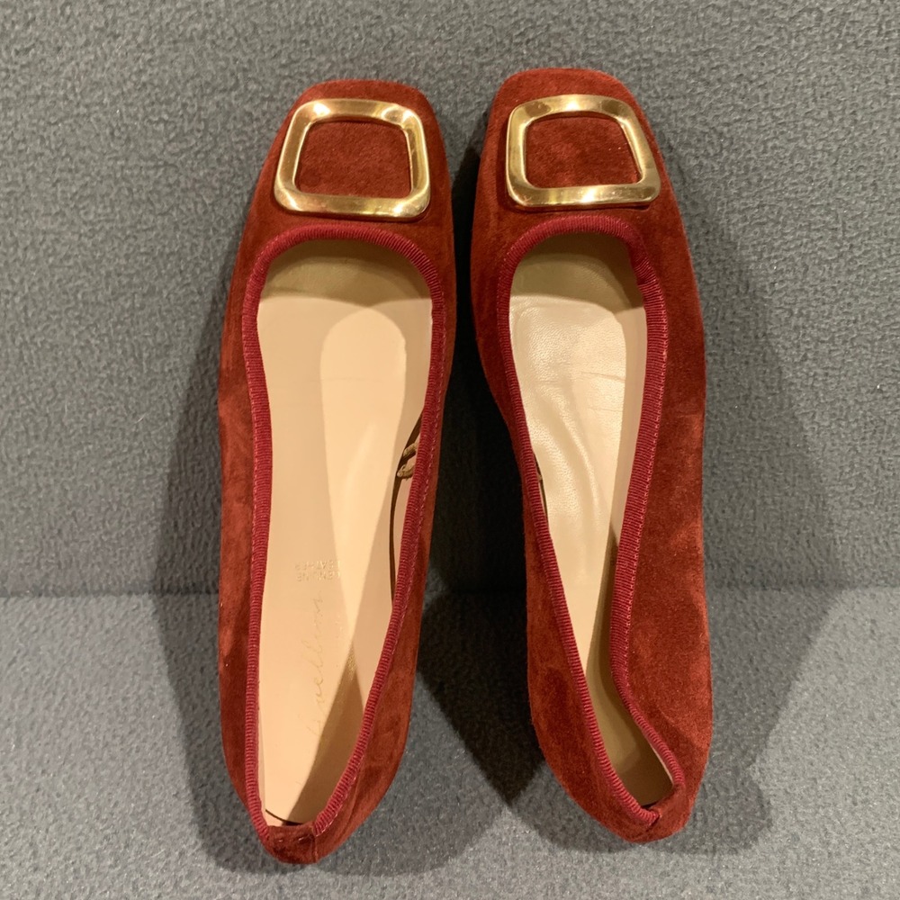 Avellini Womens 9.5 Red Suede Square Toe Ballet Flats Made in Italy Gold Buckle - Picture 8 of 10